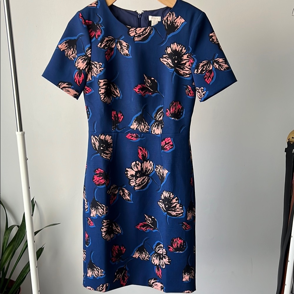J. Crew Blue Sheath Mini Dress with Pink Floral Print 2